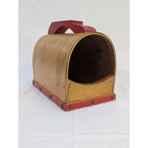 Streamline Moderne Bent Plywood Shoeshine Box W/ Red Handle Deco Mid Century Mod